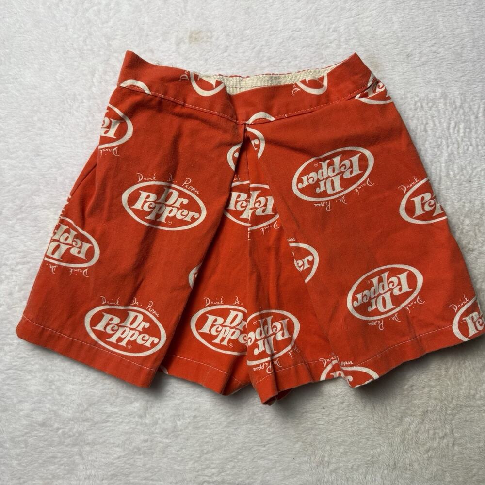 Vtg 70s Retro Dr Pepper Soda Pop Culotte Shorts Girls XS Red Logo Print Pleated